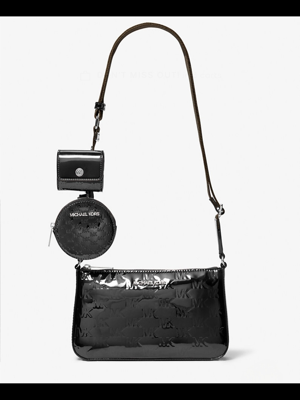 Michael Kors Black Patent Logo Debossed Crossbody Bag W/Air Pod & Cord Cases NWT
